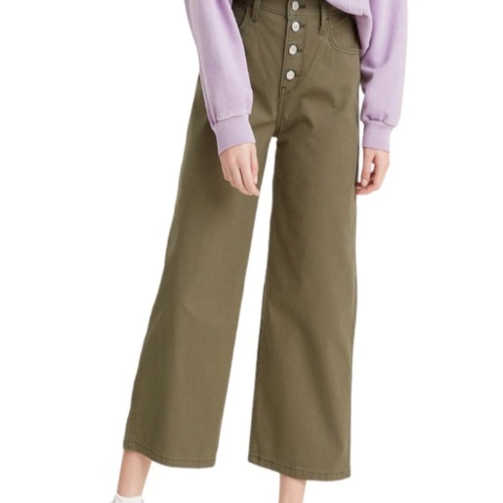 NWT Levi's Mile High Wide Cropped Pant Olive - 28